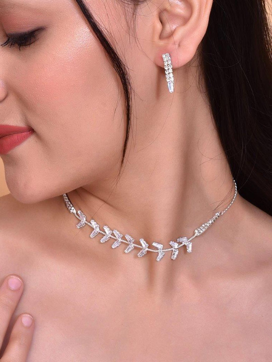 

VOJ Silver-Plated AD-Studded Jewellery Set