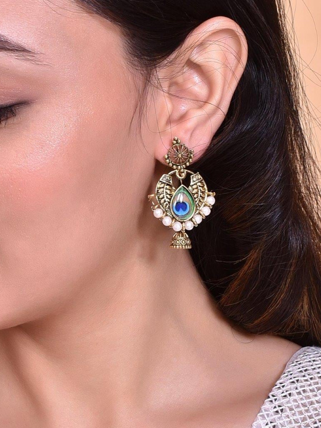 

VOJ Stainless Steel Gold Plated Dome Shaped Beaded Jhumkas