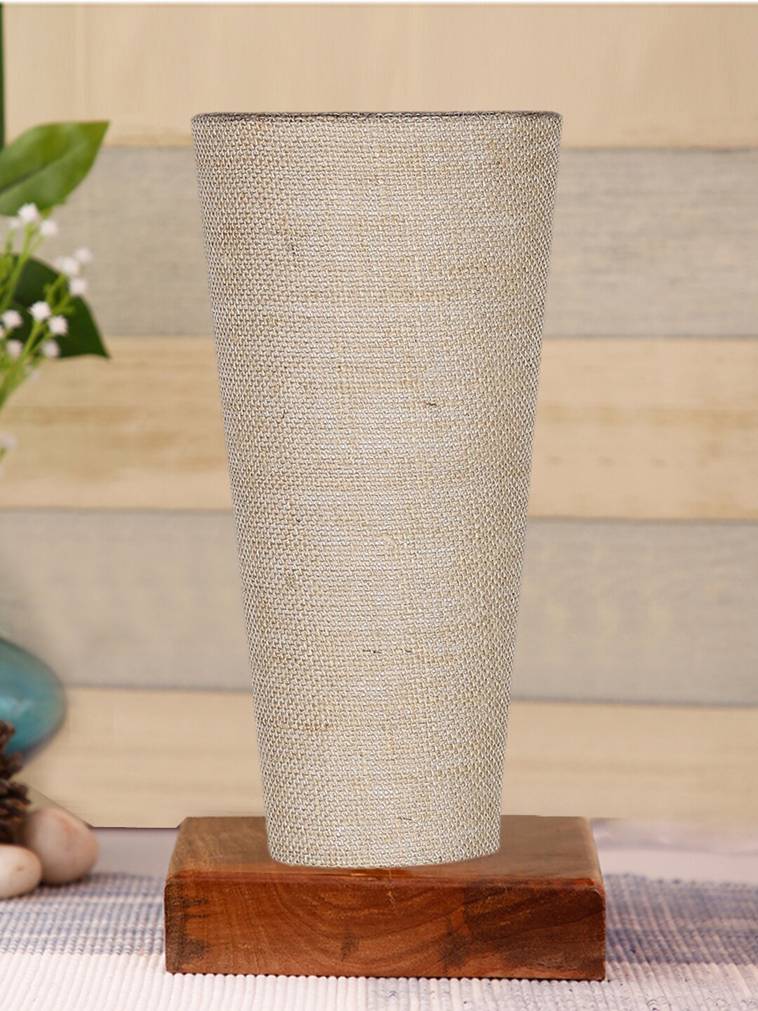 

Devansh Beige Jute Cylinder Table Lamps With Brown Square Wood Base