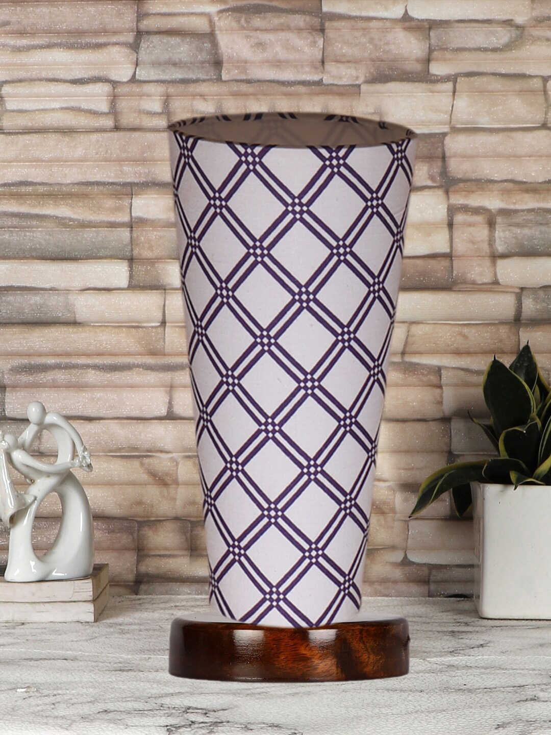 

Devansh White Cotton Cylinder Table Lamps With Brown Round Wood Base