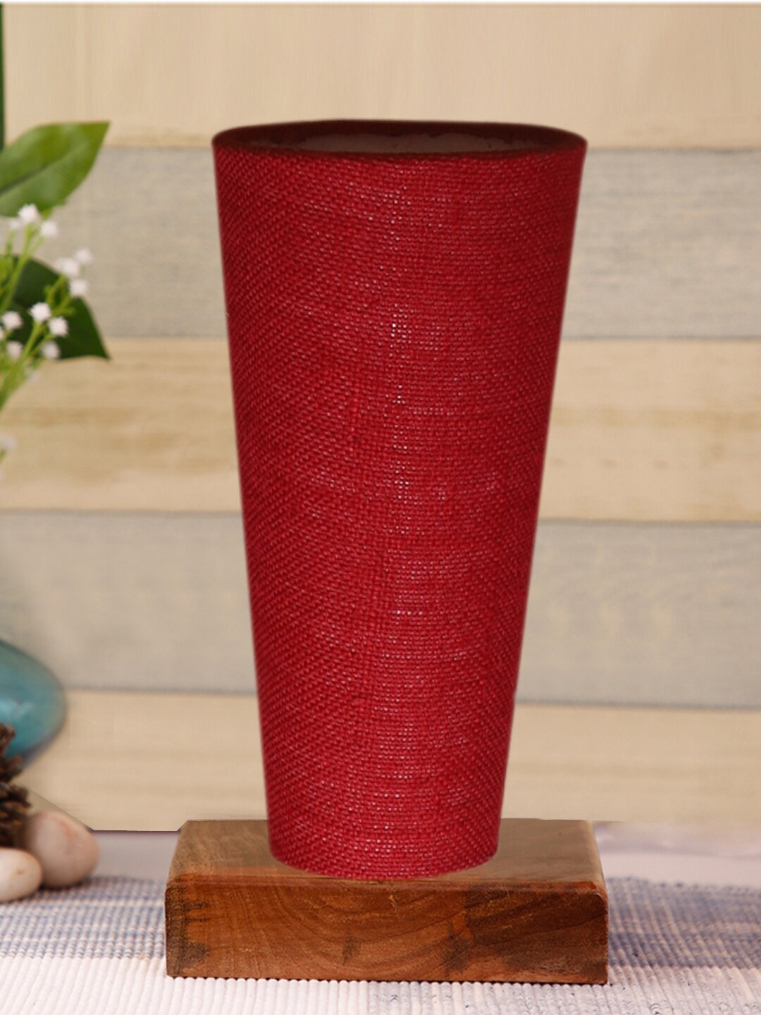 

Devansh Maroon Jute Cylinder Table Lamps With Brown Square Wood Base