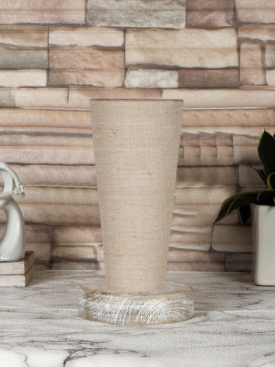 Devansh Beige Wooden Cylinder Shaped Table Lamp