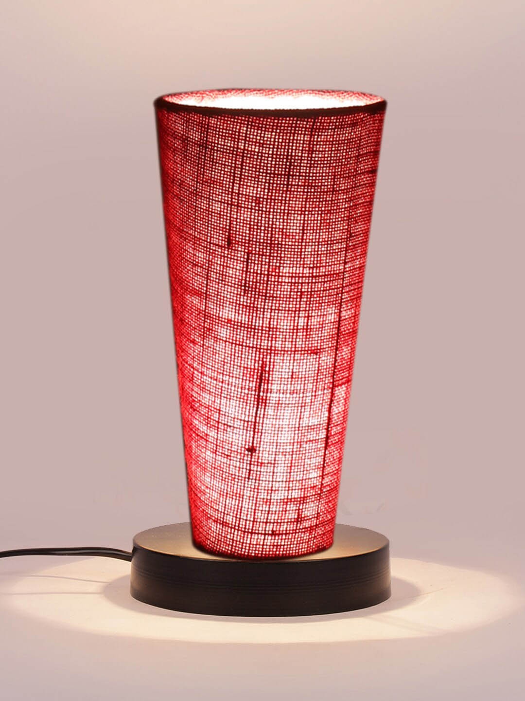 

Devansh Maroon Jute Cylinder Table Lamps With Brown Round Wood Base, Red