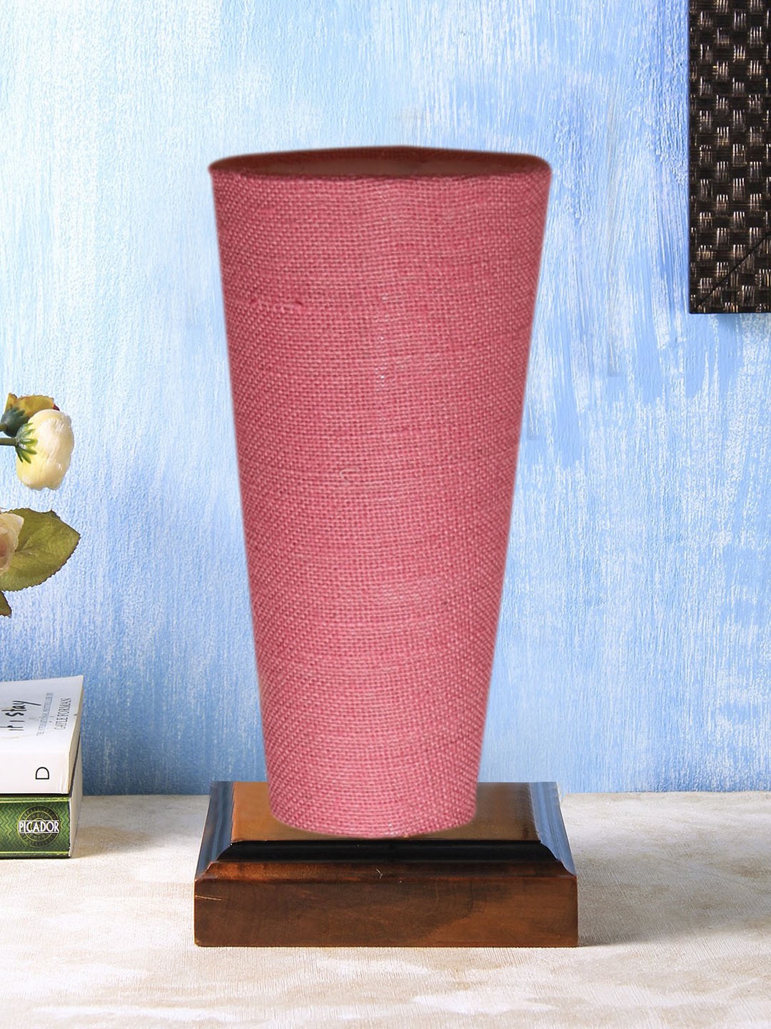 

Devansh Pink Jute Cylinder Table Lamps With Brown Square Wood Base