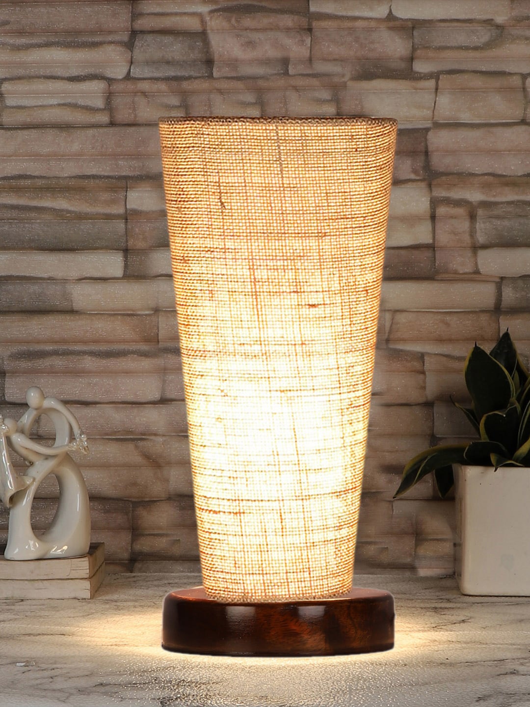 

Devansh Beige Jute Cylinder Table Lamps With Brown Round Wood Base