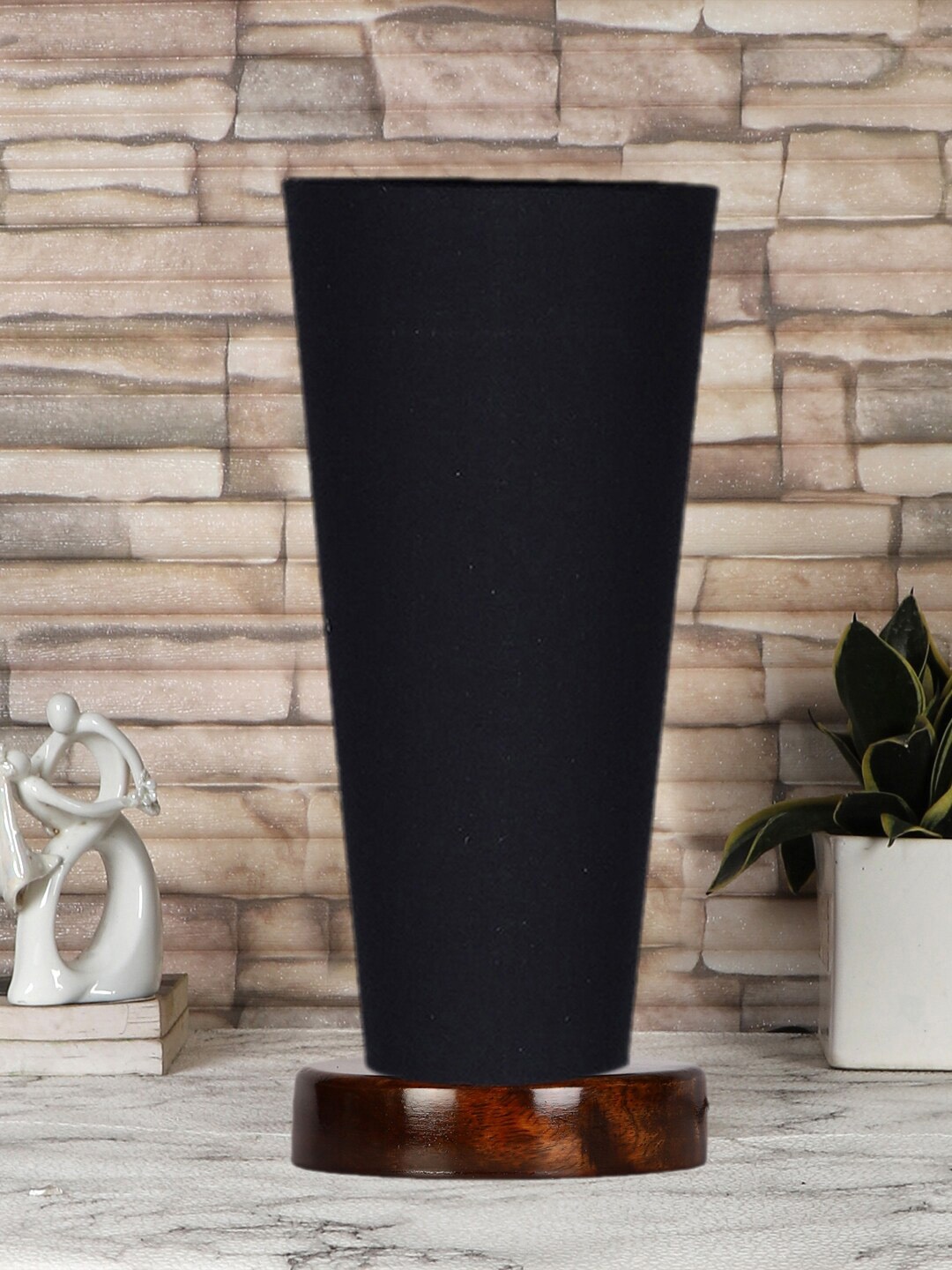 

Devansh Black Cotton Cylinder Table Lamps With Brown Round Wood Base