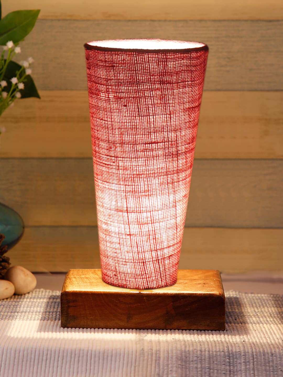 

Devansh Pink Jute Cylinder Table Lamps With Brown Square Wood Base