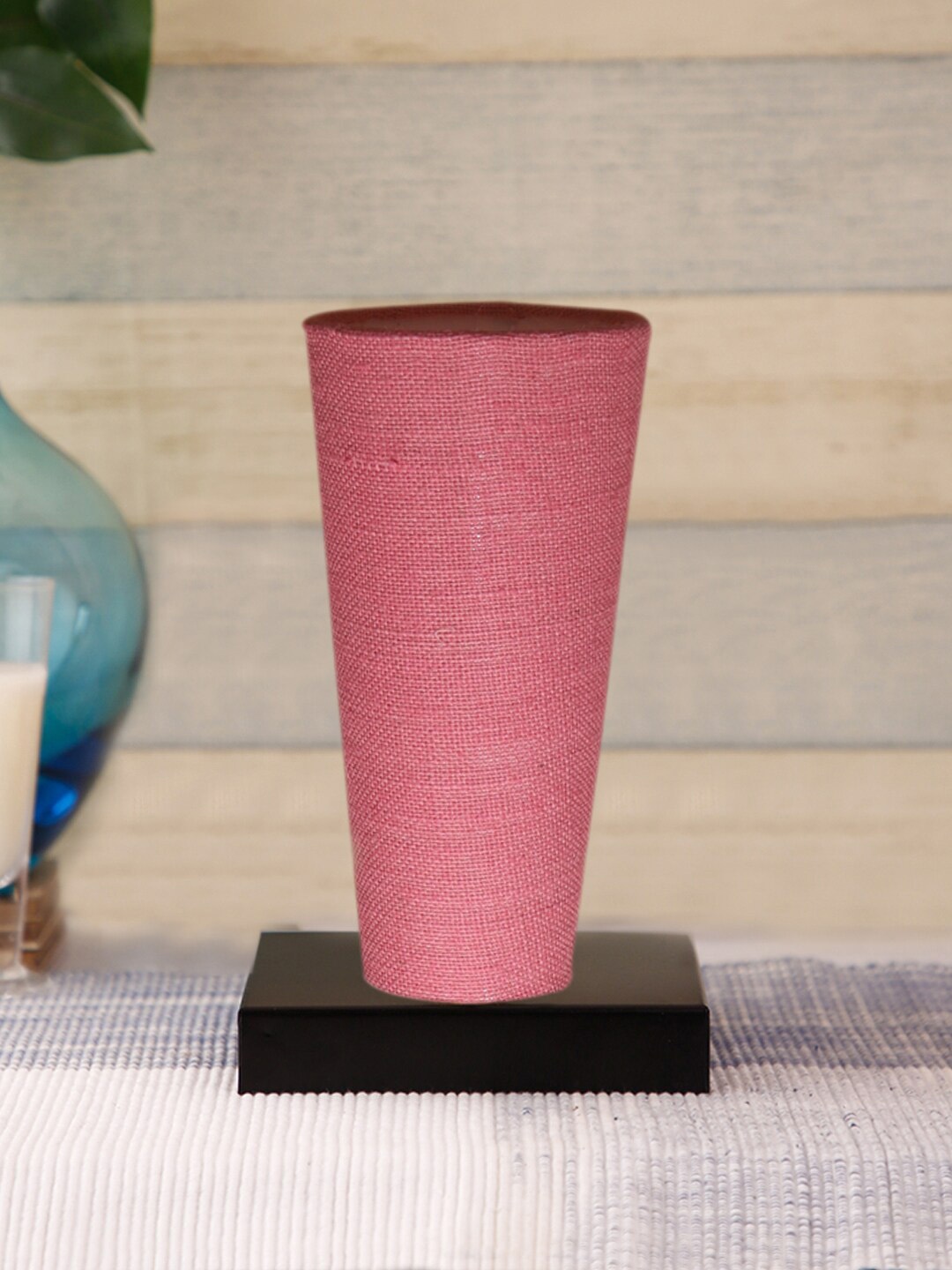 

Devansh Pink Jute Cylinder Table Lamps With Brown Square Wood Base