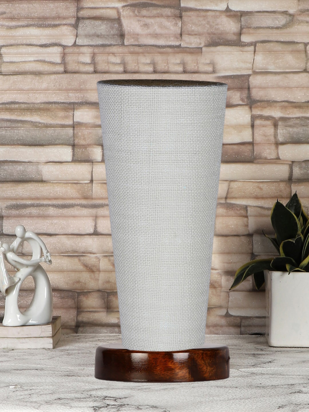 

Devansh White Jute Cylinder Table Lamps With Brown Round Wood Base