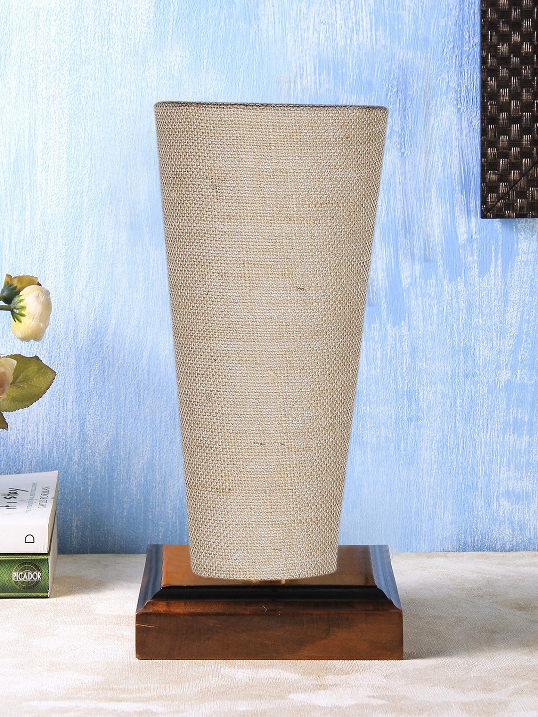 

Devansh Beige Jute Cylinder Table Lamps With Brown Square Wood Base