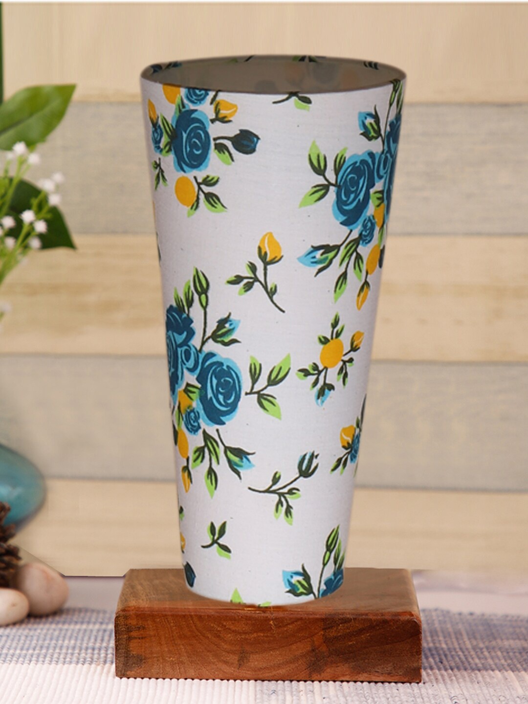 

Devansh White & Blue Floral Printed Wooden Table Lamp
