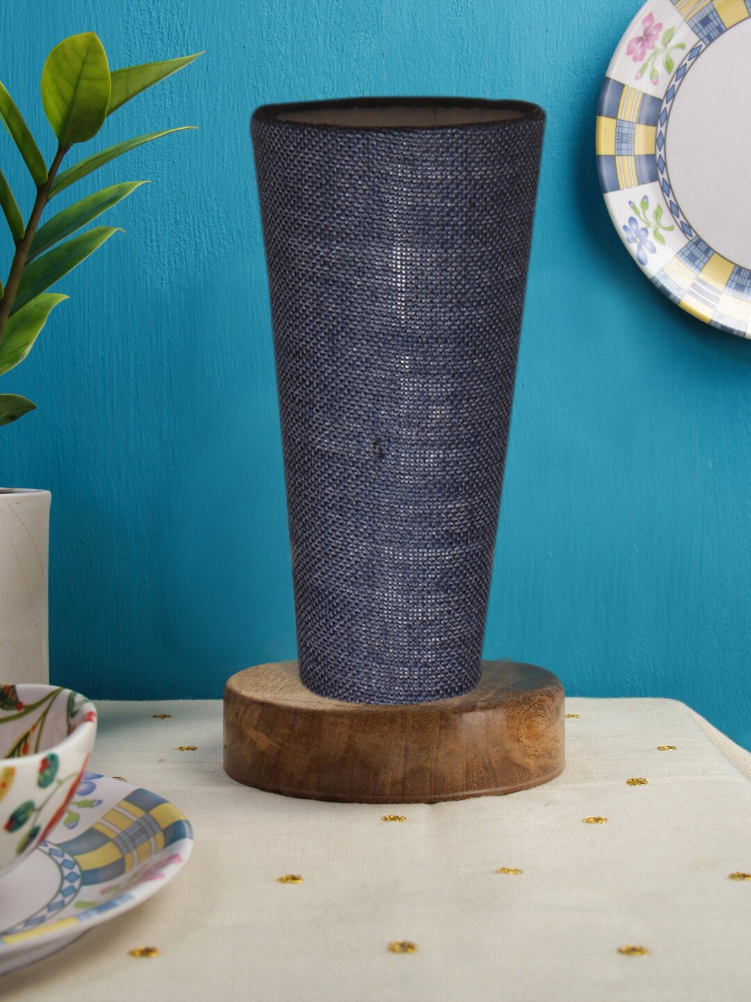 

Devansh Blue Wooden Cylindrical Table Lamp