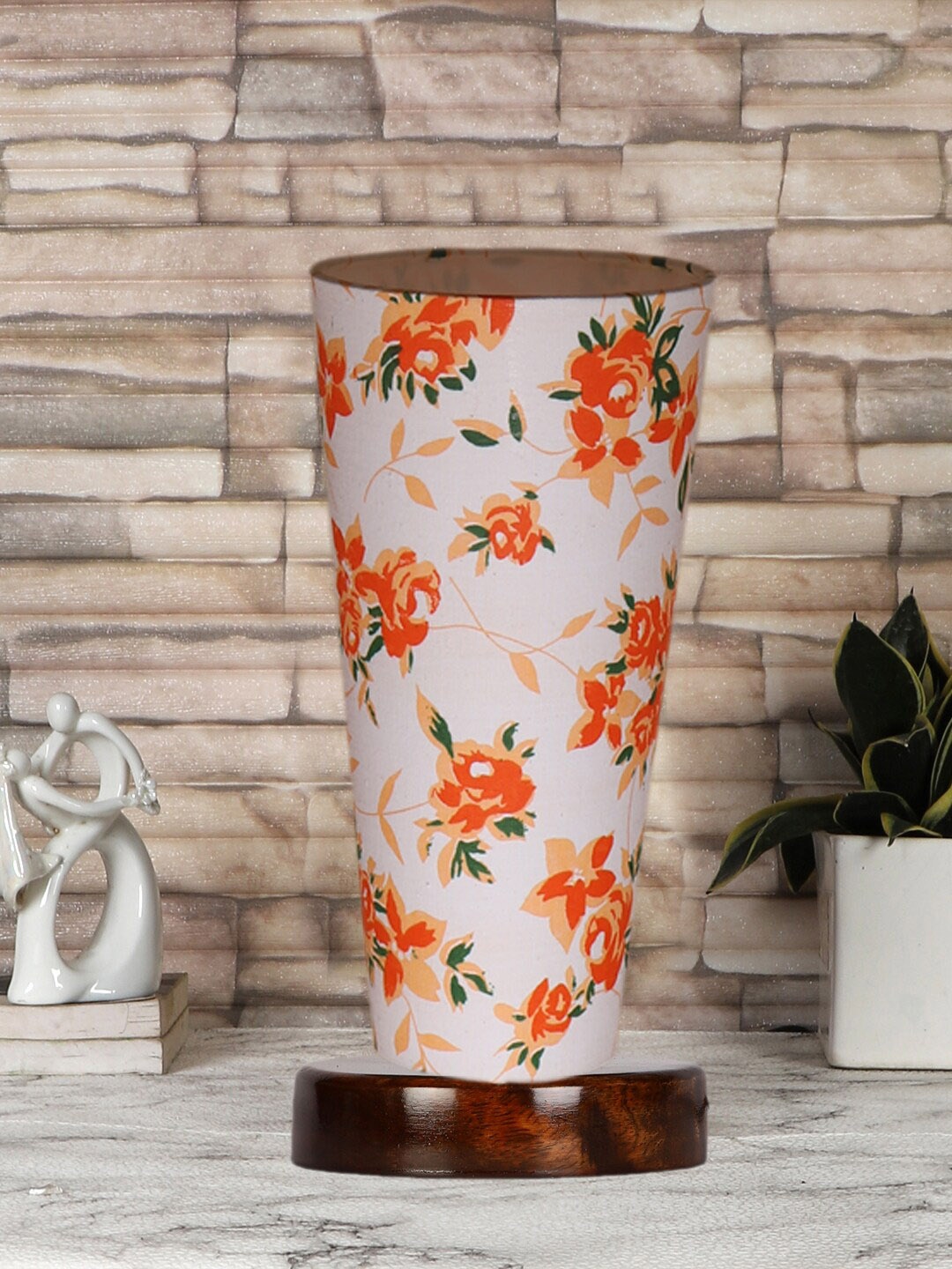 

Devansh White Cotton Cylinder Table Lamps With Brown Round Wood Base