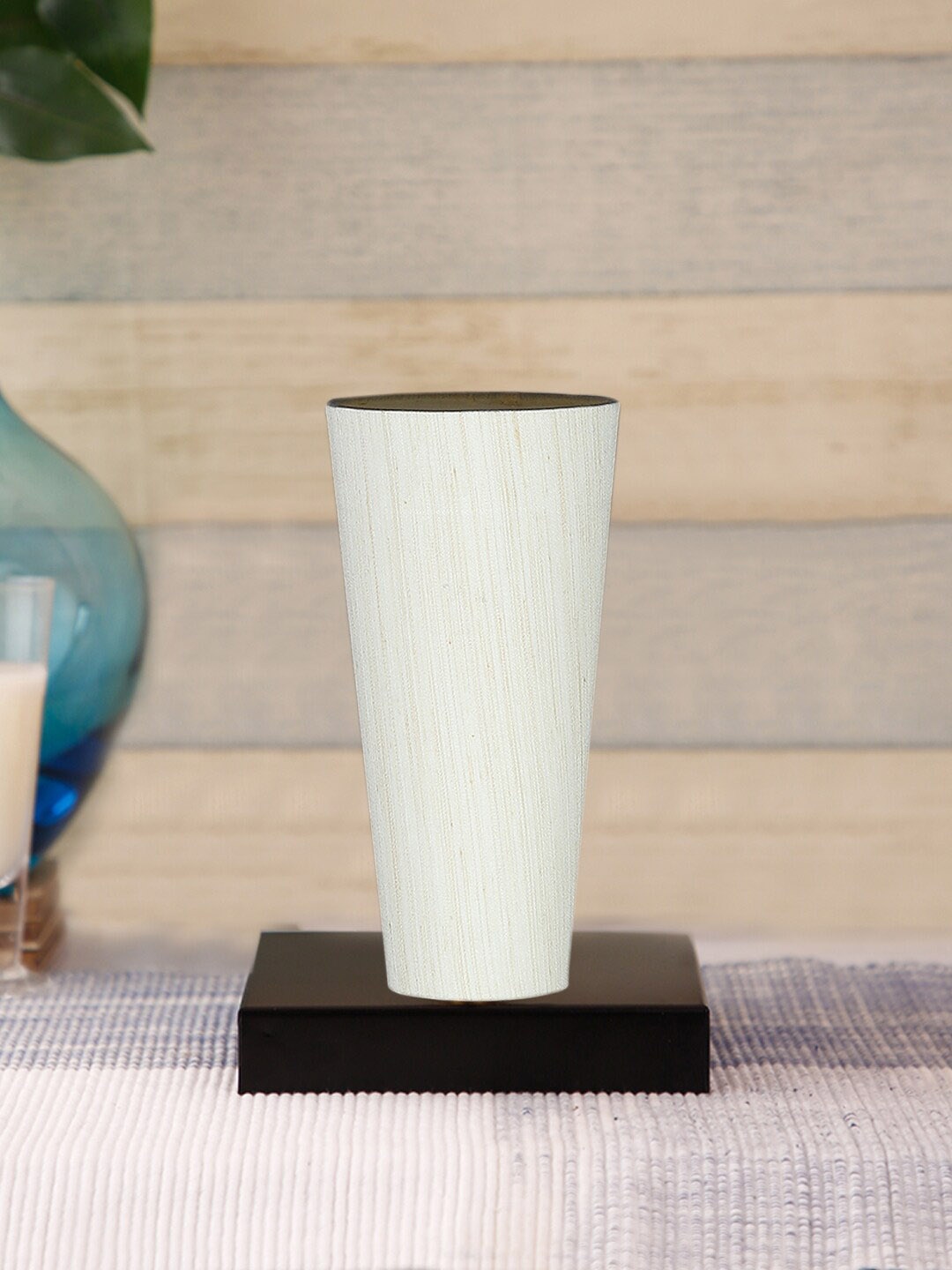 

Devansh Off White Cotton Cylinder Table Lamps With Brown Square Wood Base