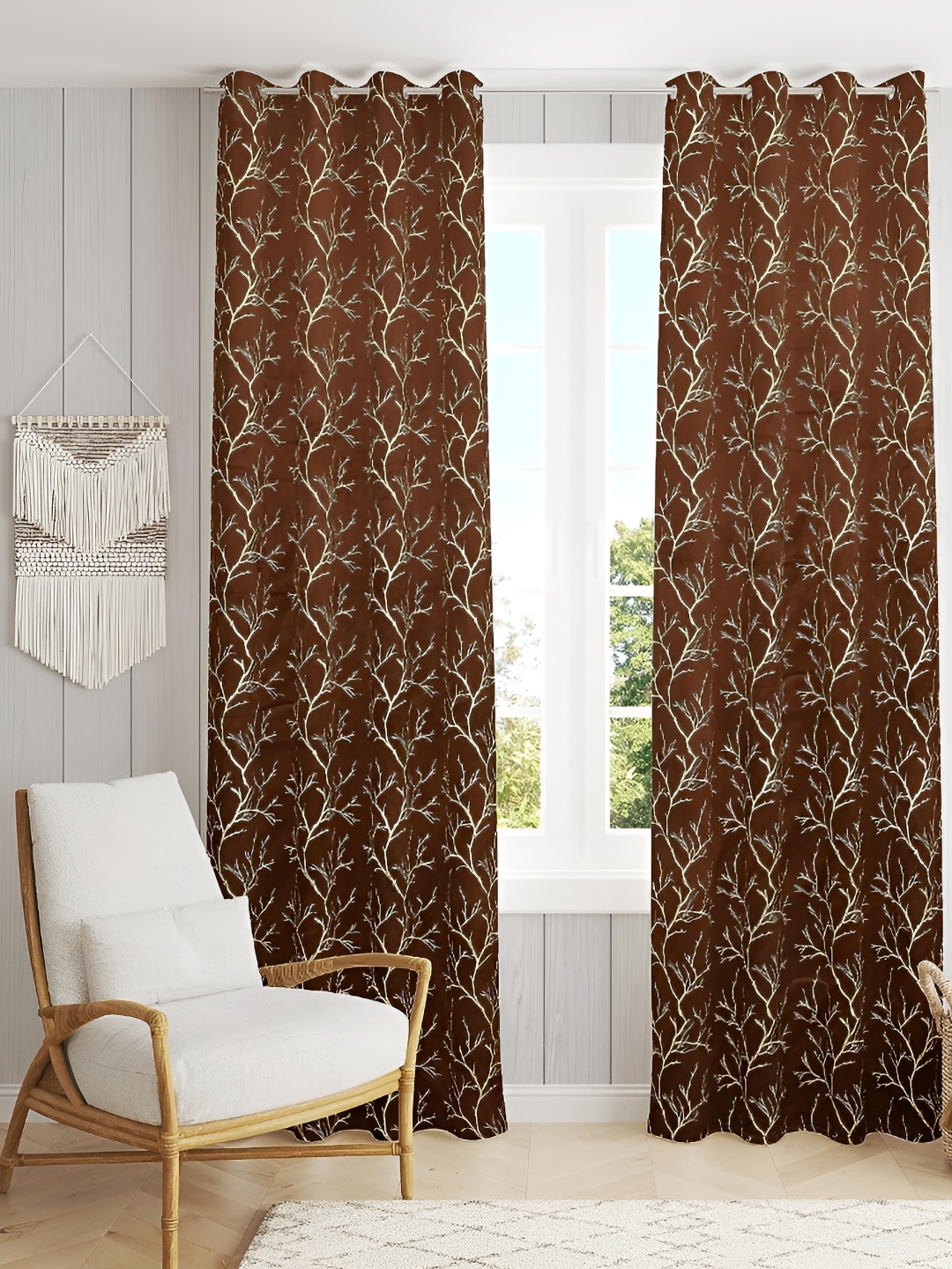 EISMOURAH Brown 2 Pieces Room Darkening Long Door Curtains