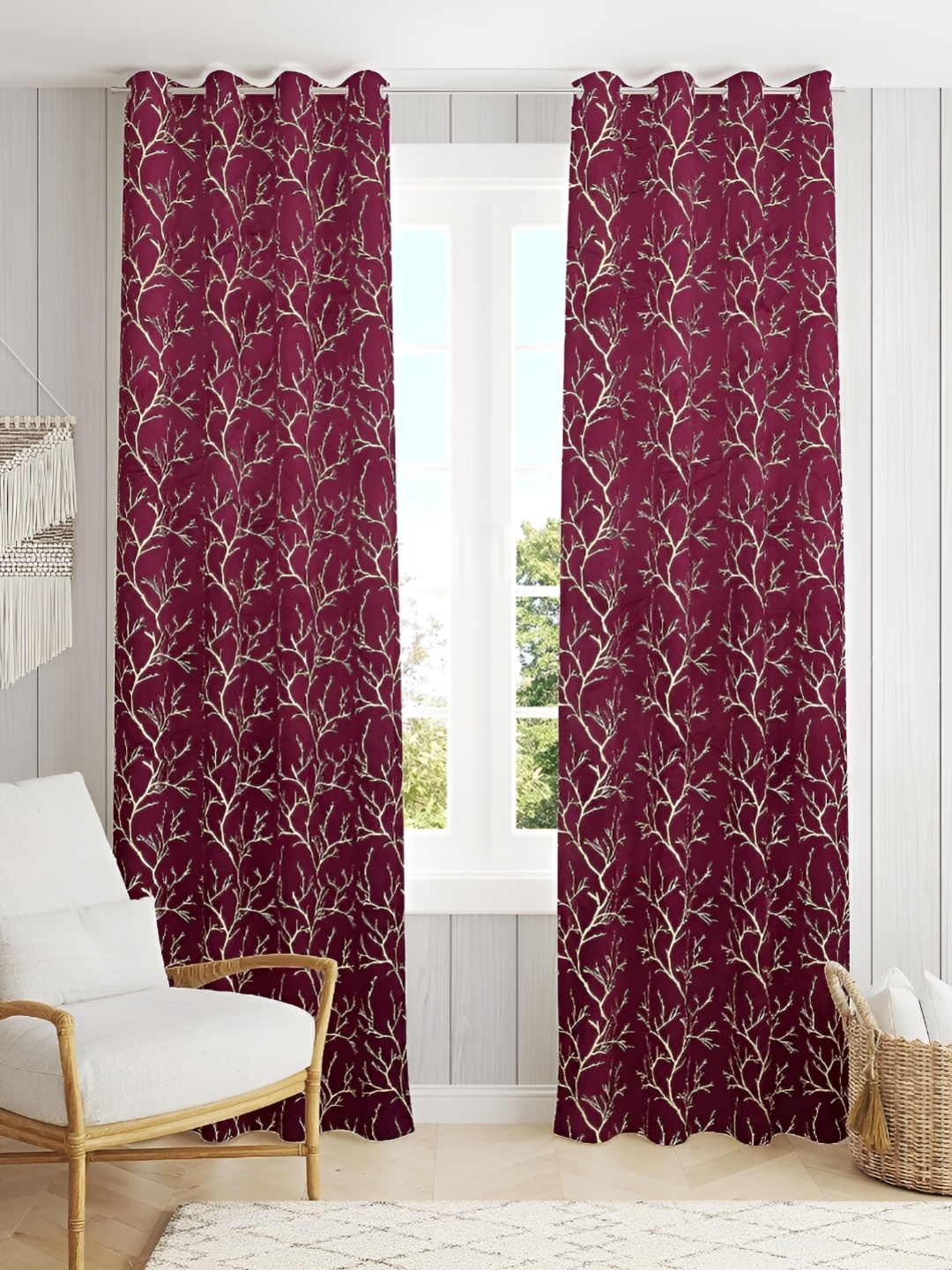 

EISMOURAH Maroon 2 Pieces Room Darkening Door Curtains