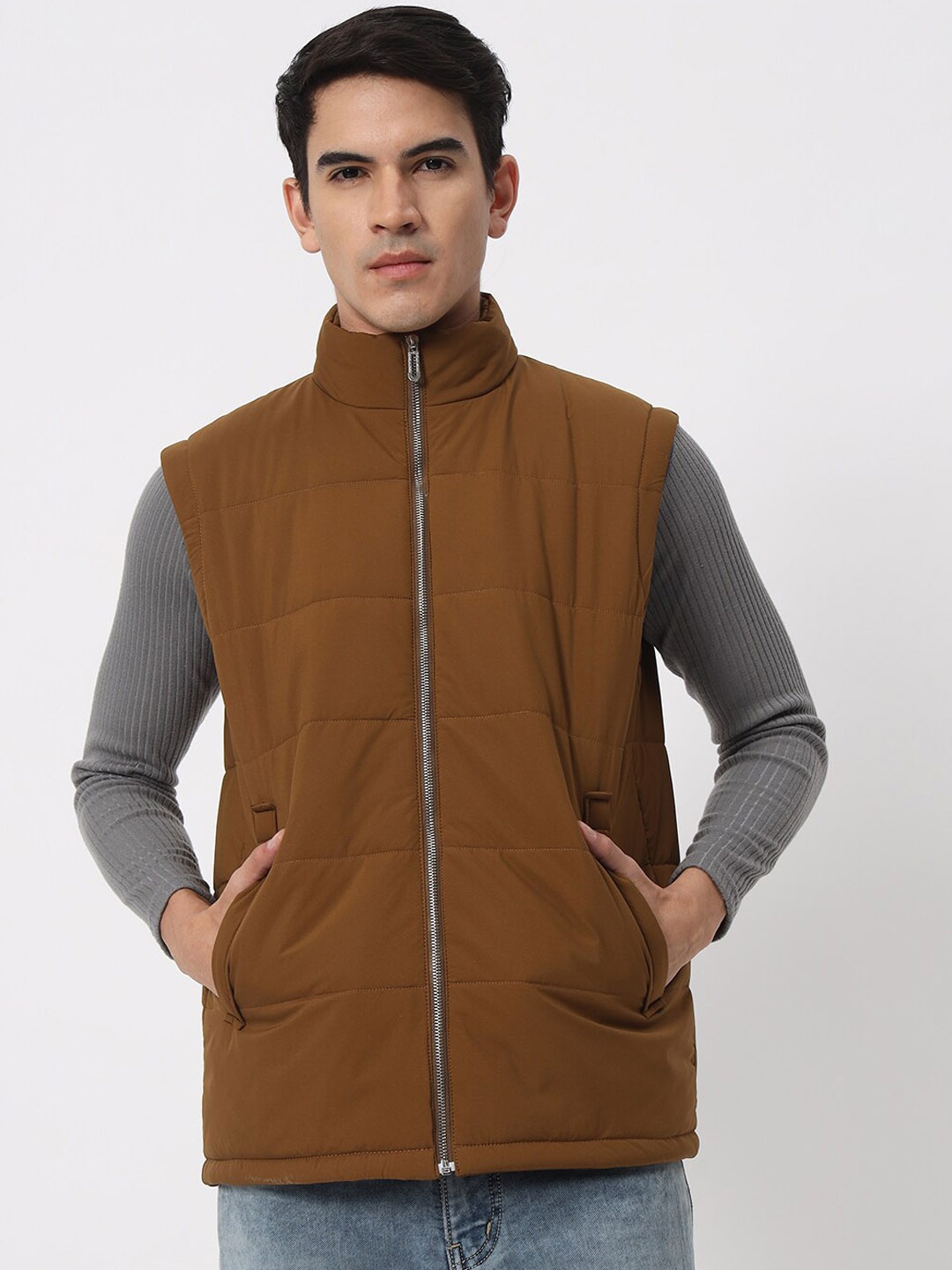 

SIAPA Mock Collar Lightweight Rapid-Dry Padded Jacket, Brown