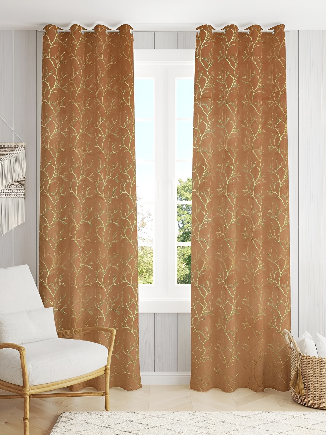 

luchom Gold Toned 2 Pieces Room Darkening Door Curtains