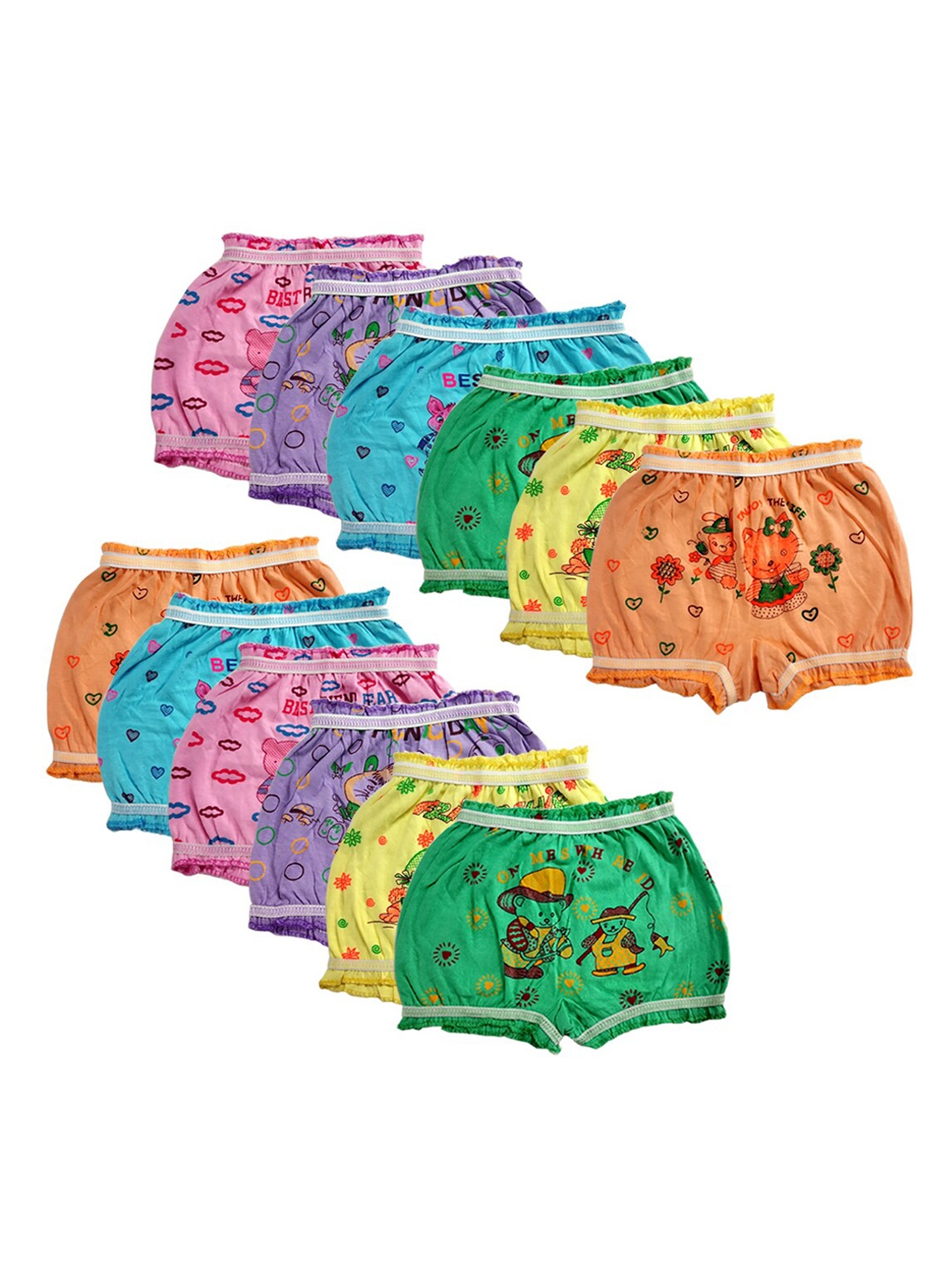 

BAESD Kids Pack of 12 Graphic Printed Pure Cotton Blooper Briefs, Green