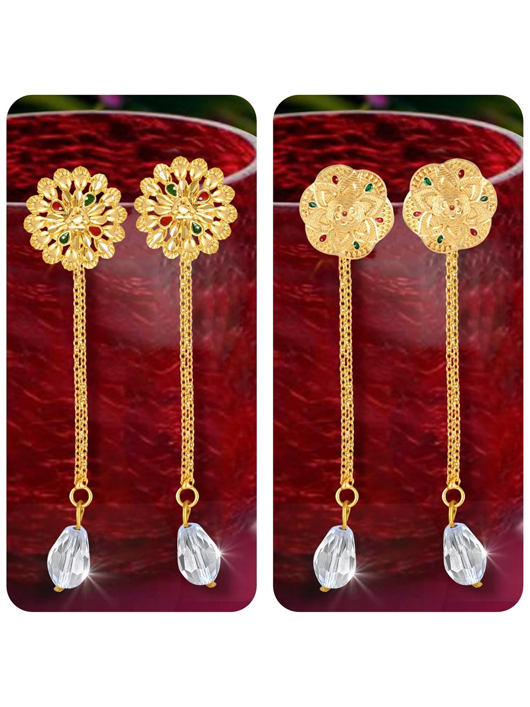 

Vighnaharta Set Of 2 Gold-Plated Drop Earrings