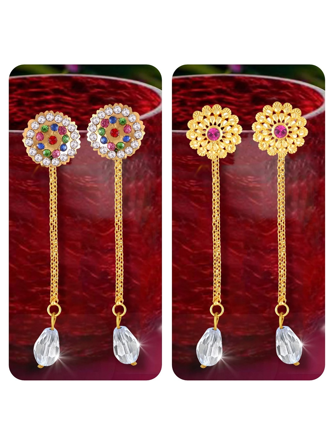 

Vighnaharta Set Of 2 Gold-Plated Drop Earrings
