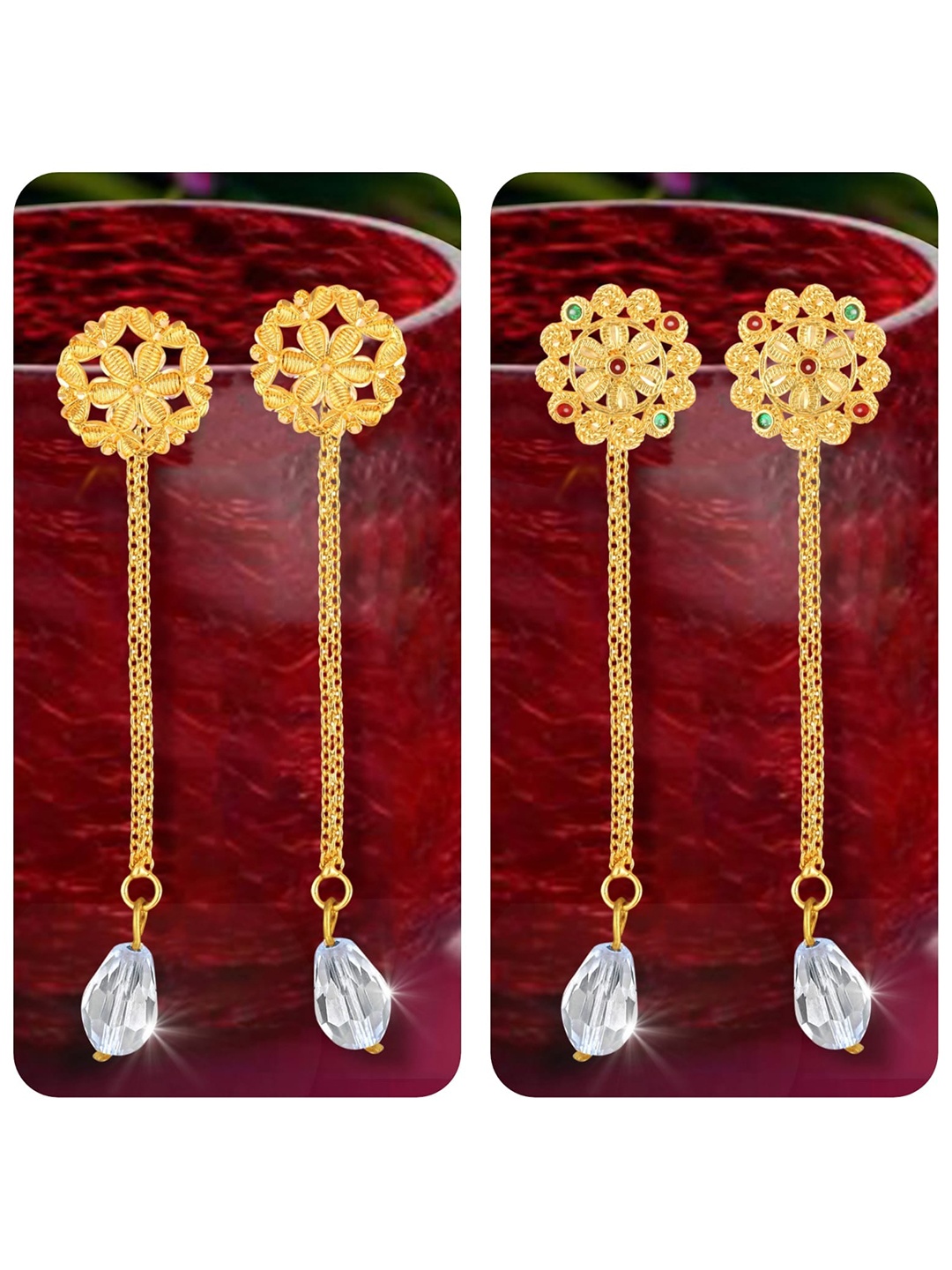 

Vighnaharta Set Of 2 Gold-Plated Drop Earrings