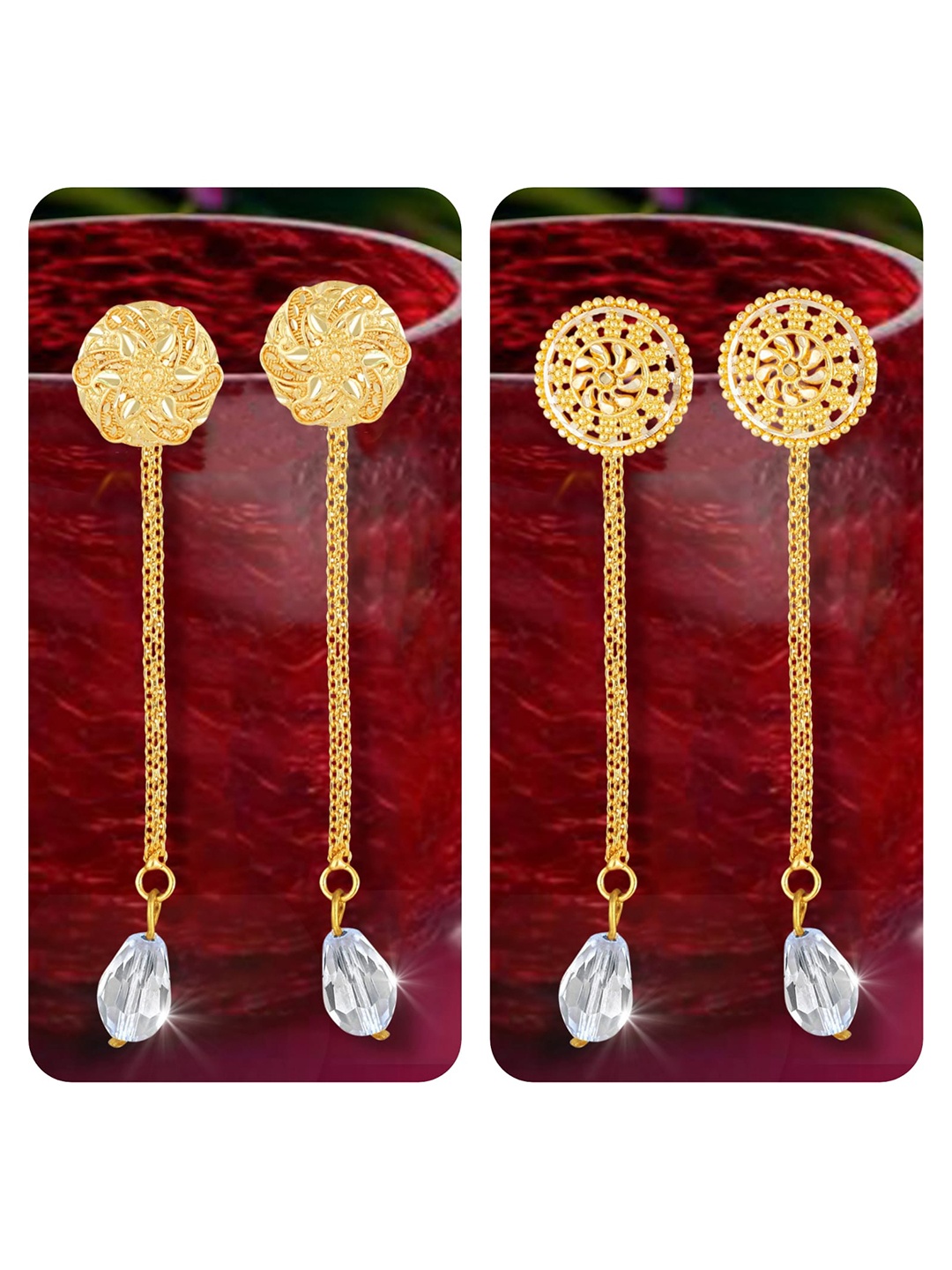 

Vighnaharta Set Of 2 Gold-Plated Studs With Drop Earrings