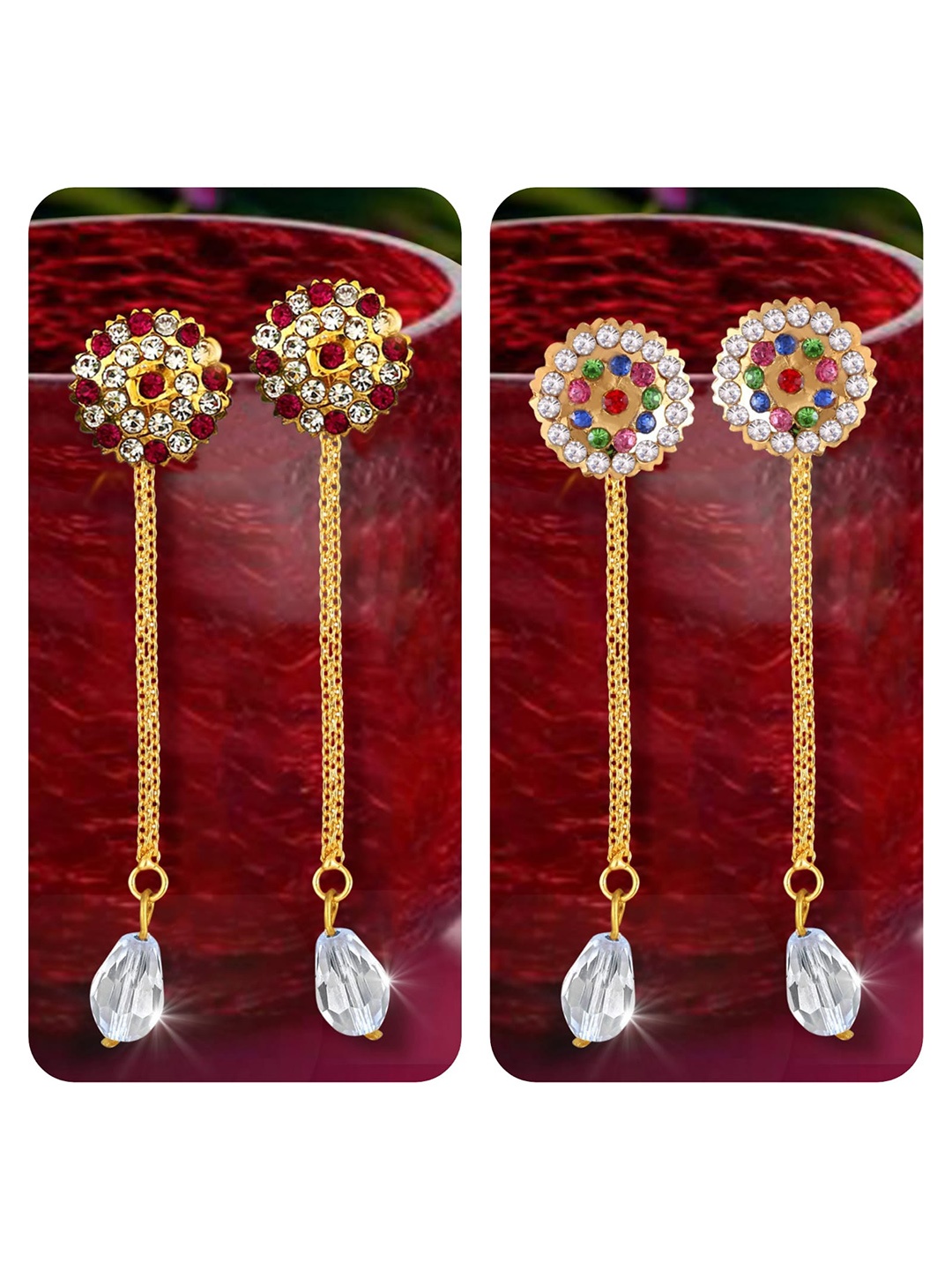 

Vighnaharta Set Of 2 Gold-Plated Studs Earrings With Removable Jhumkis