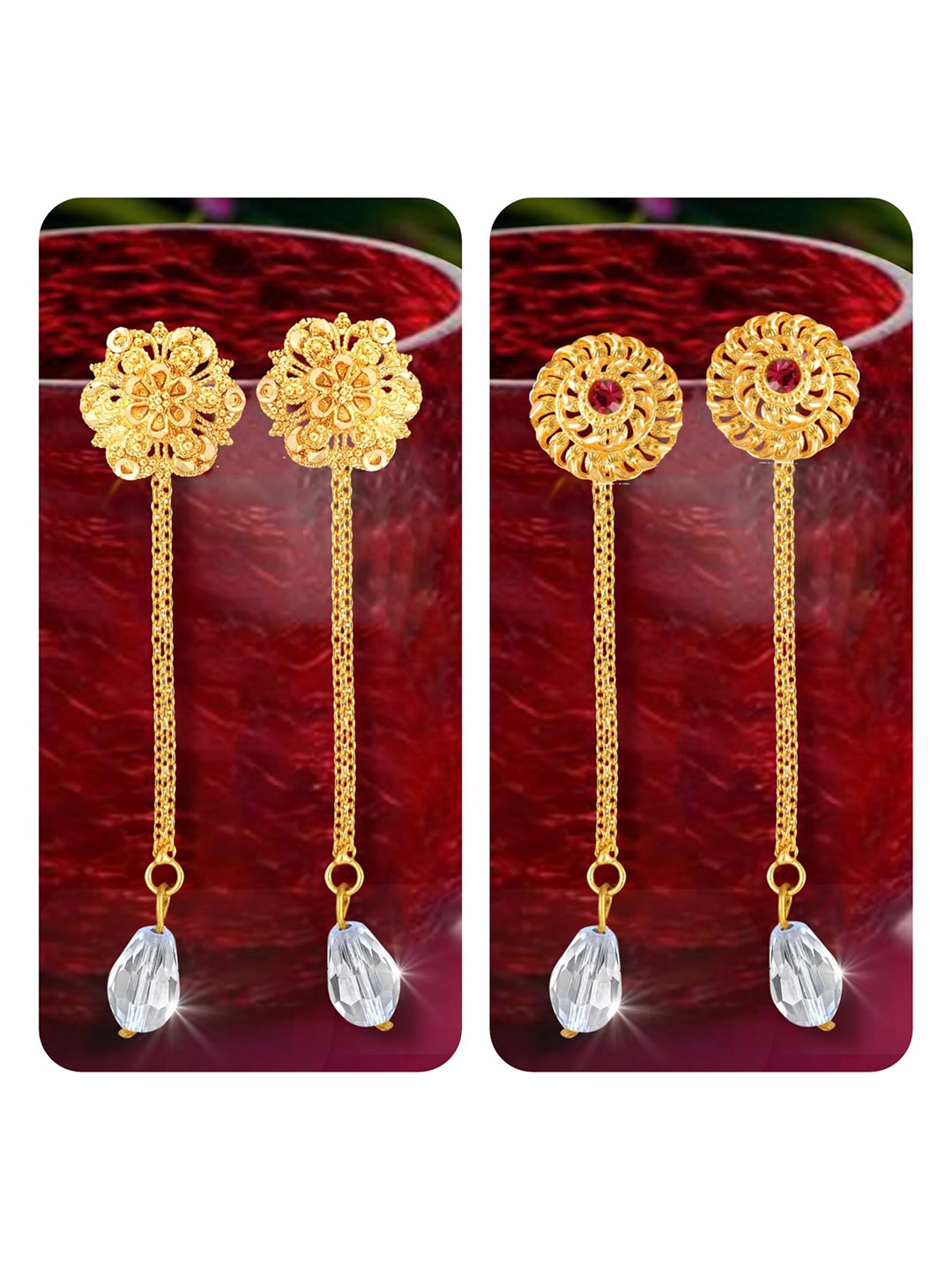 

Vighnaharta Set Of 2 Gold-Plated Drop Earrings