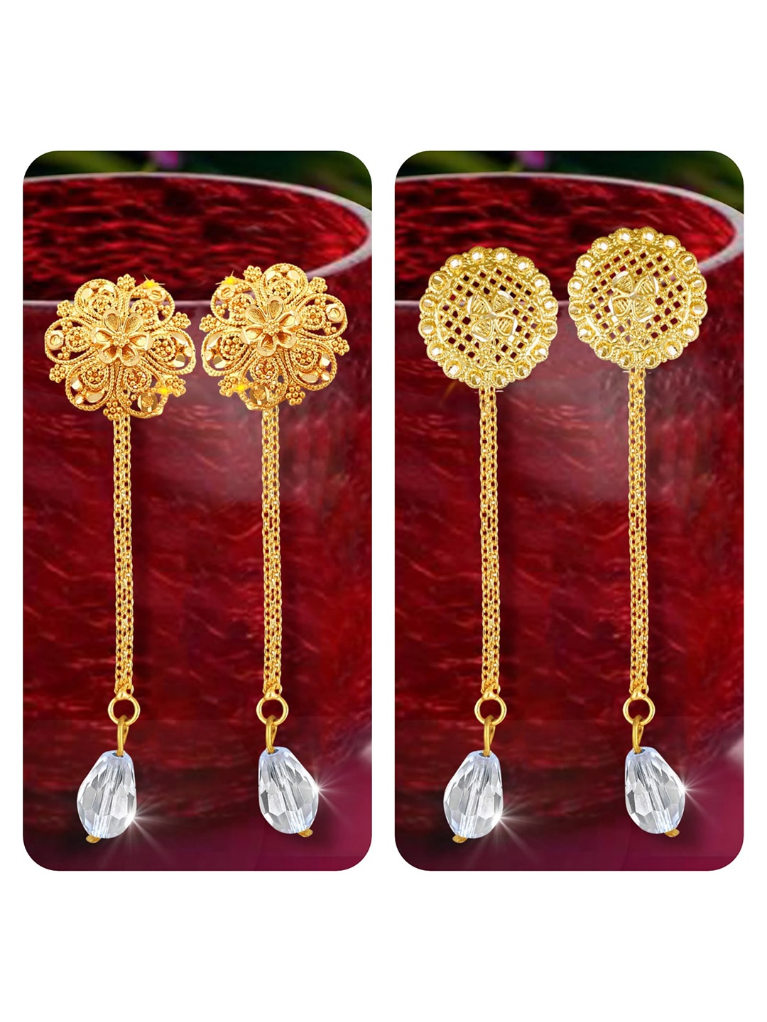 

Vighnaharta Set Of 2 Gold-Plated Drop Earrings