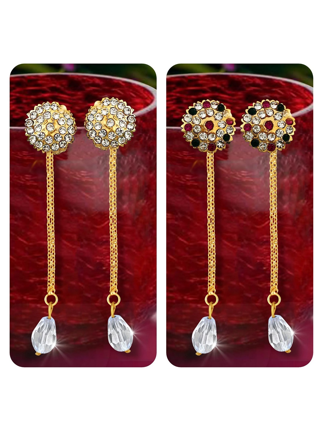 

Vighnaharta Set Of 2 Gold-Plated Contemporary Drop Earrings