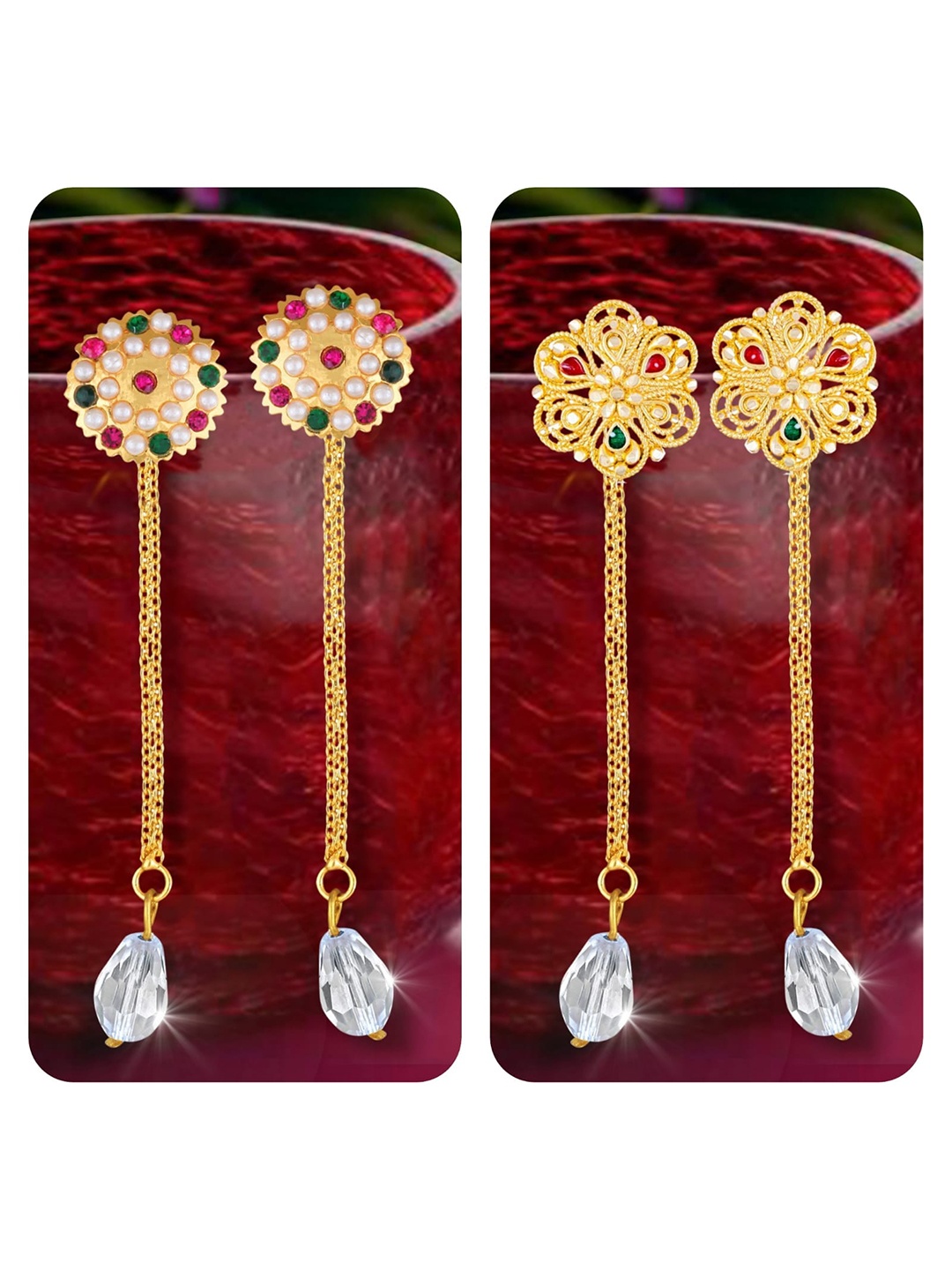 

Vighnaharta Set Of 2 Gold-Plated Contemporary Drop Earrings