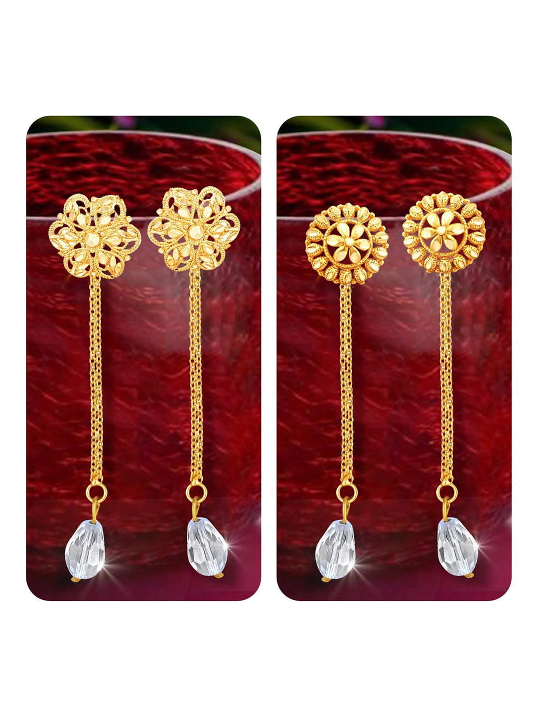 Vighnaharta Set Of 2 Gold-Plated Studs Earrings With Removable Jhumkis