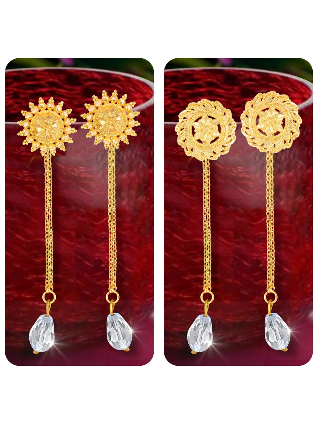 

Vighnaharta Set Of 2 Gold-Plated Studs With Drop Earrings