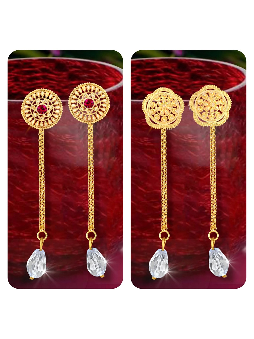 

Vighnaharta Set Of 2 Gold-Plated Studs Earrings With Removable Jhumkis