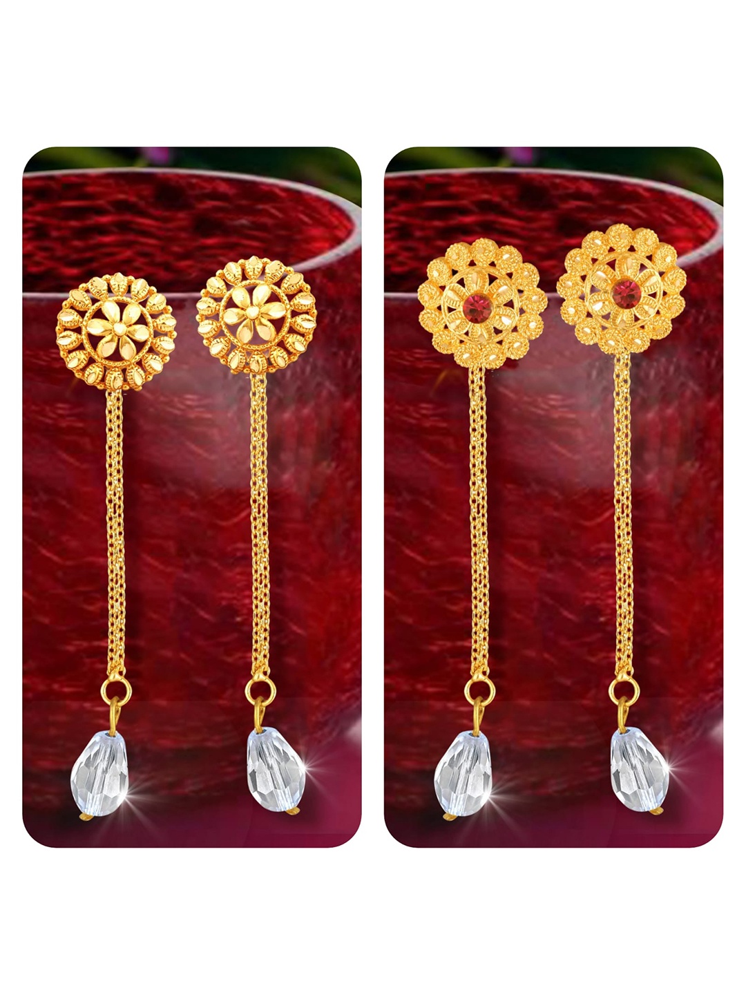 Vighnaharta Set Of 2 Gold-Plated Drop Earrings