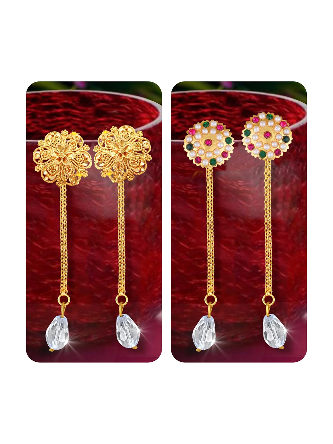 Vighnaharta Set Of 2 Gold-Plated Contemporary Drop Earrings