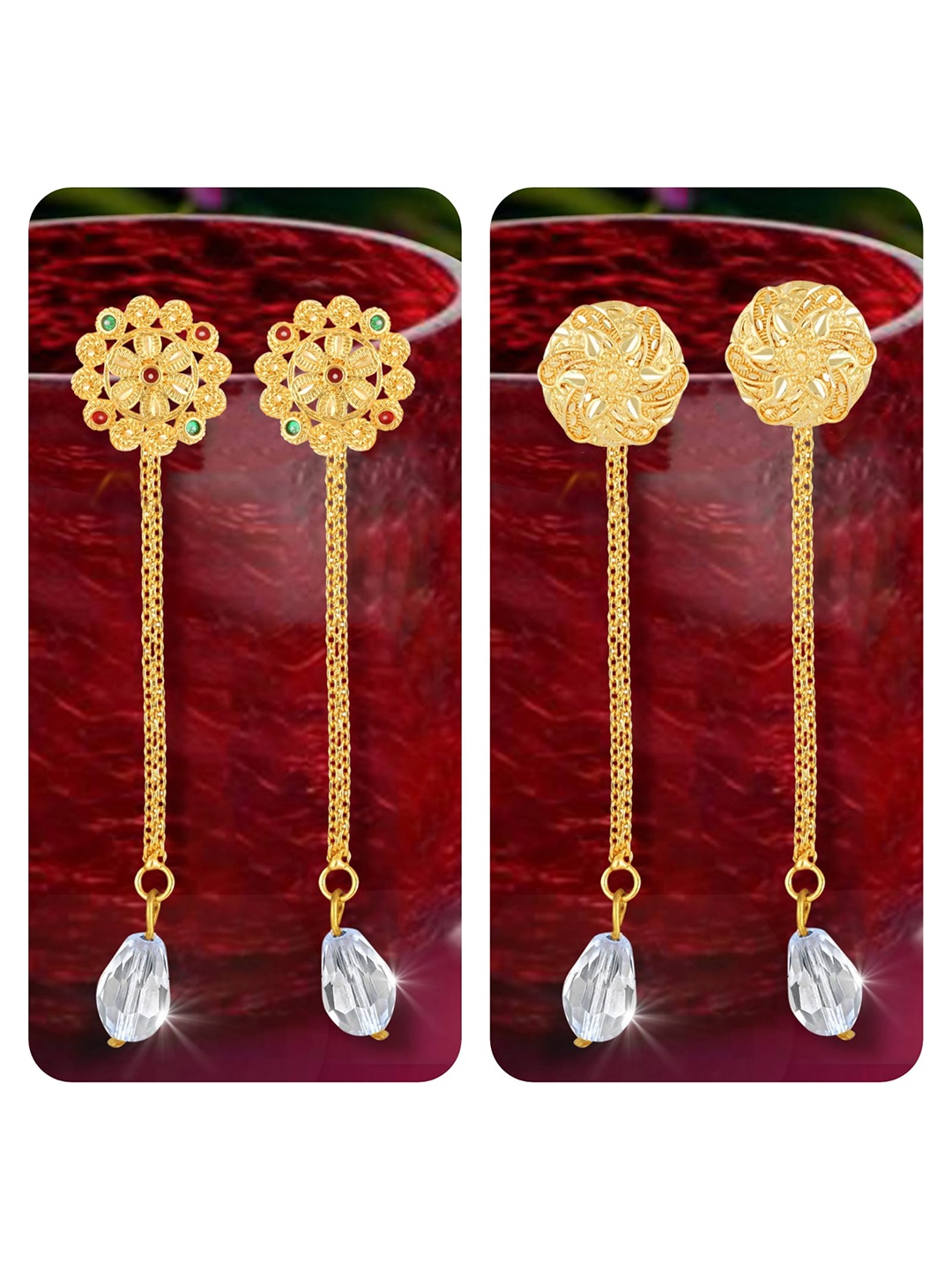 

Vighnaharta Set Of 2 Gold-Plated Drop Earrings