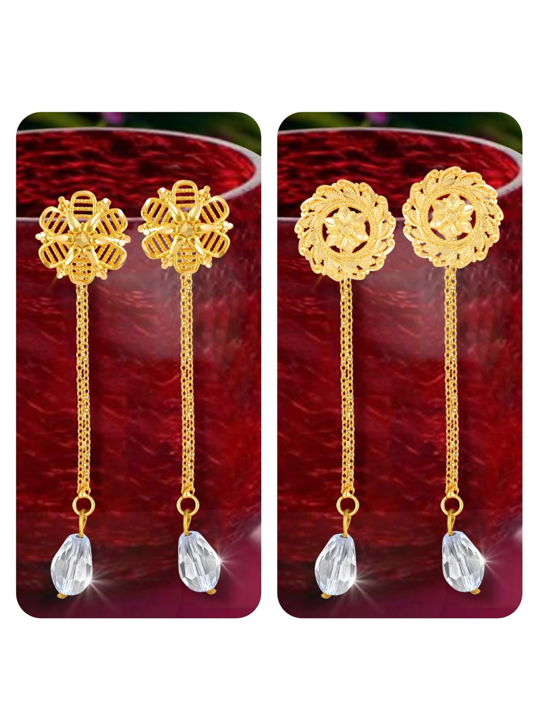 

Vighnaharta Set Of 2 Gold-Plated Drop Earrings