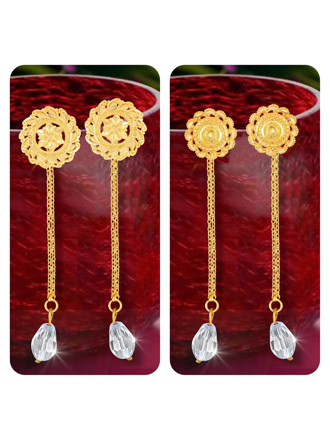 

Vighnaharta Set Of 2 Gold-Plated Contemporary Drop Earrings