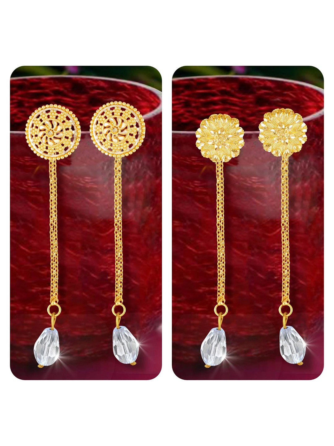 

Vighnaharta Set Of 2 Gold-Plated Contemporary Drop Earrings