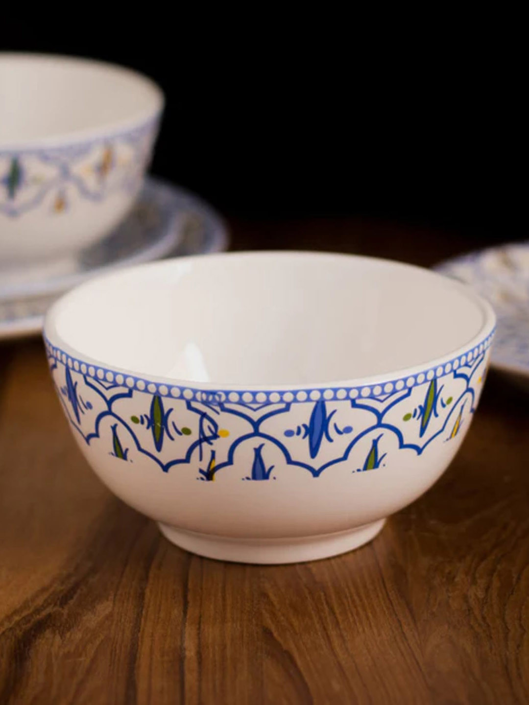 

THEDECORKART White & Blue Printed Ceramic Serving Bowl