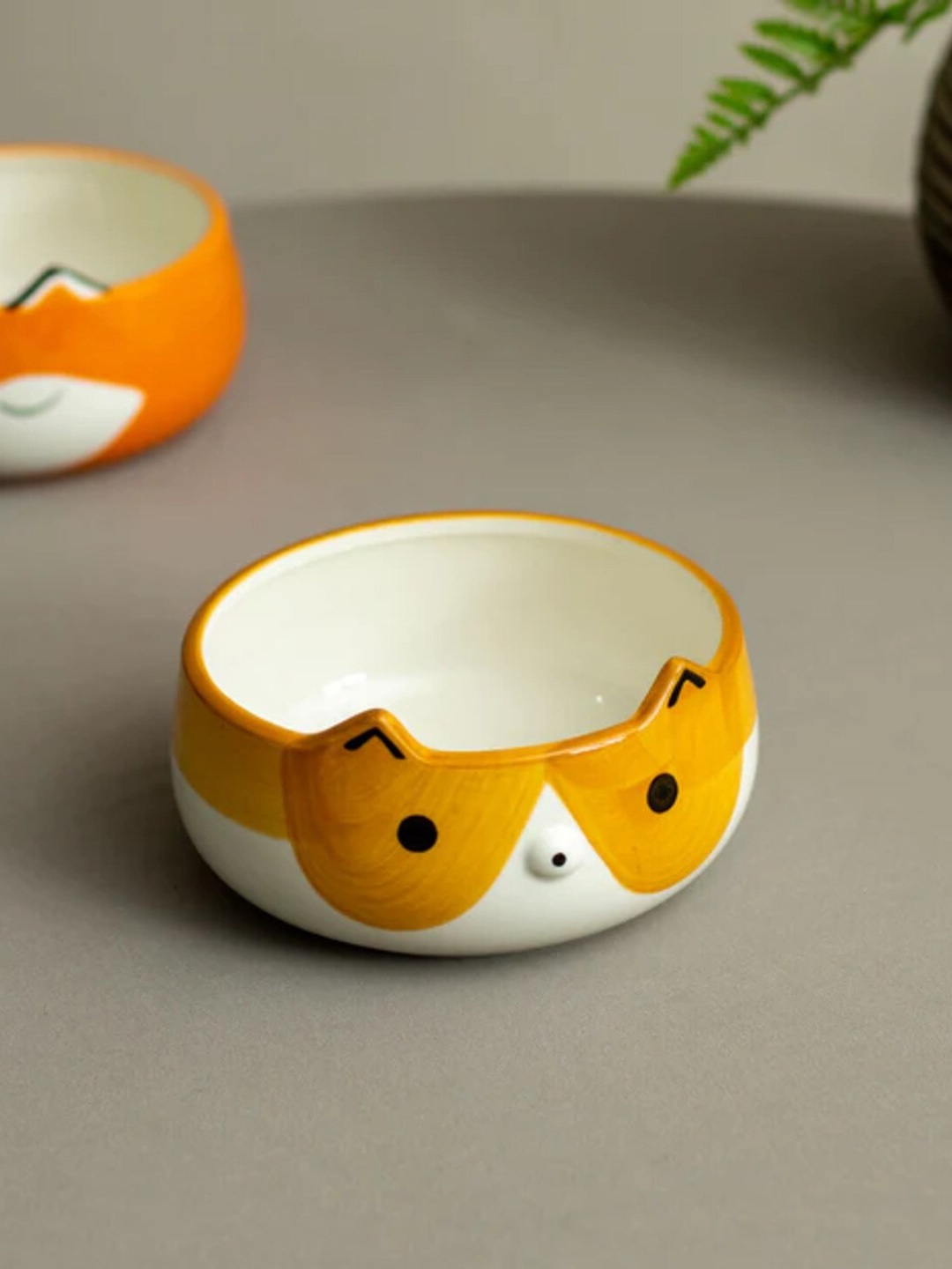 

THEDECORKART Yellow & White Printed Ceramic Serving Bowl