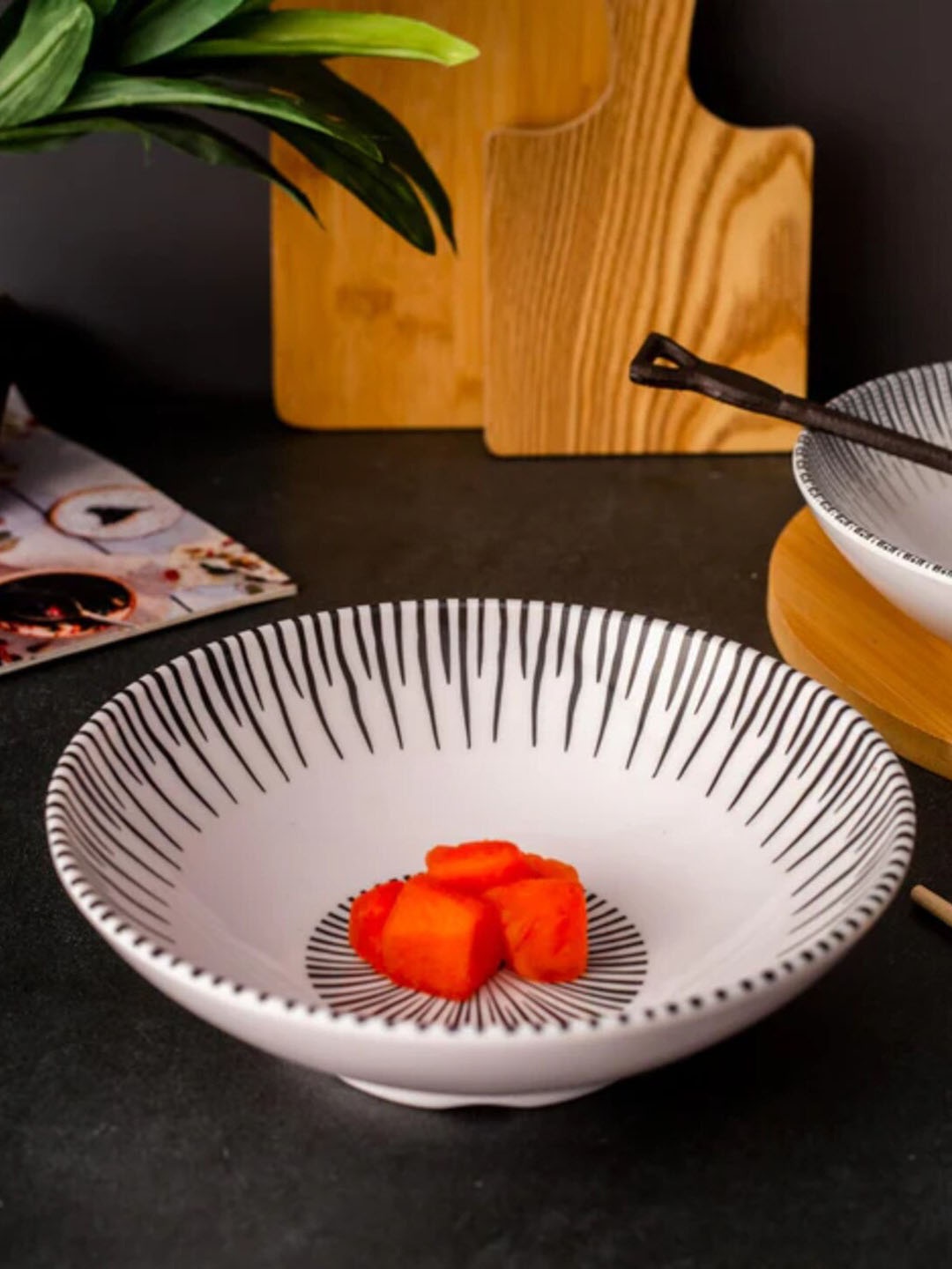 

THEDECORKART White & Black Printed Serving Bowl
