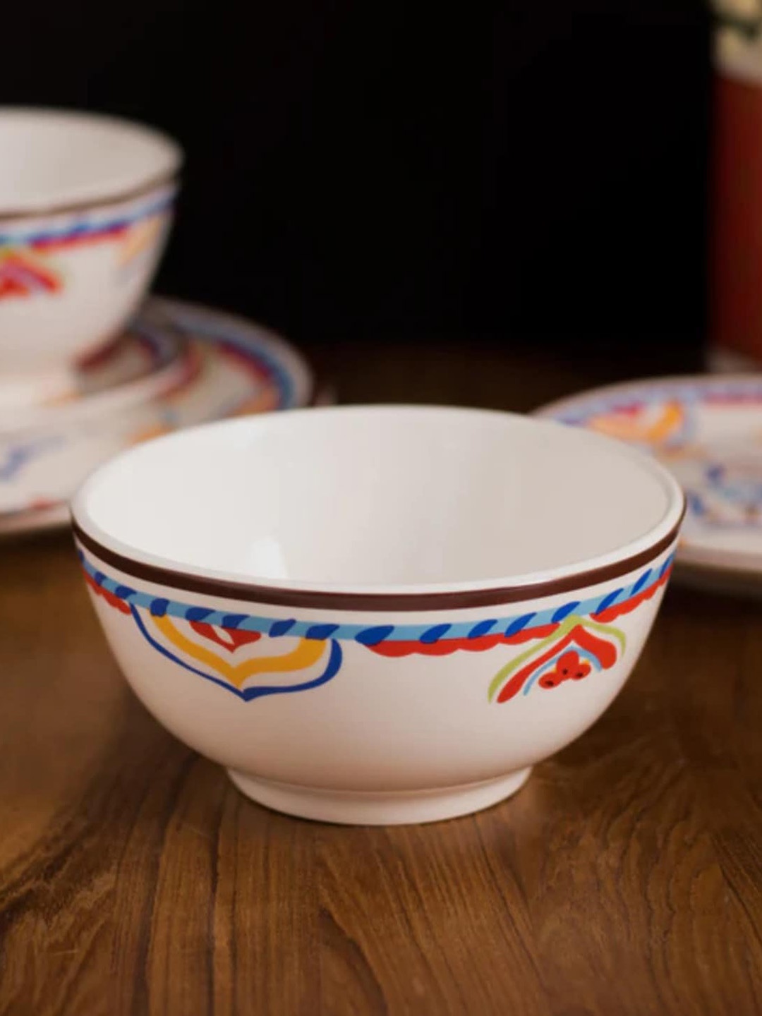 

THEDECORKART White & Red Printed Ceramic Serving Bowl