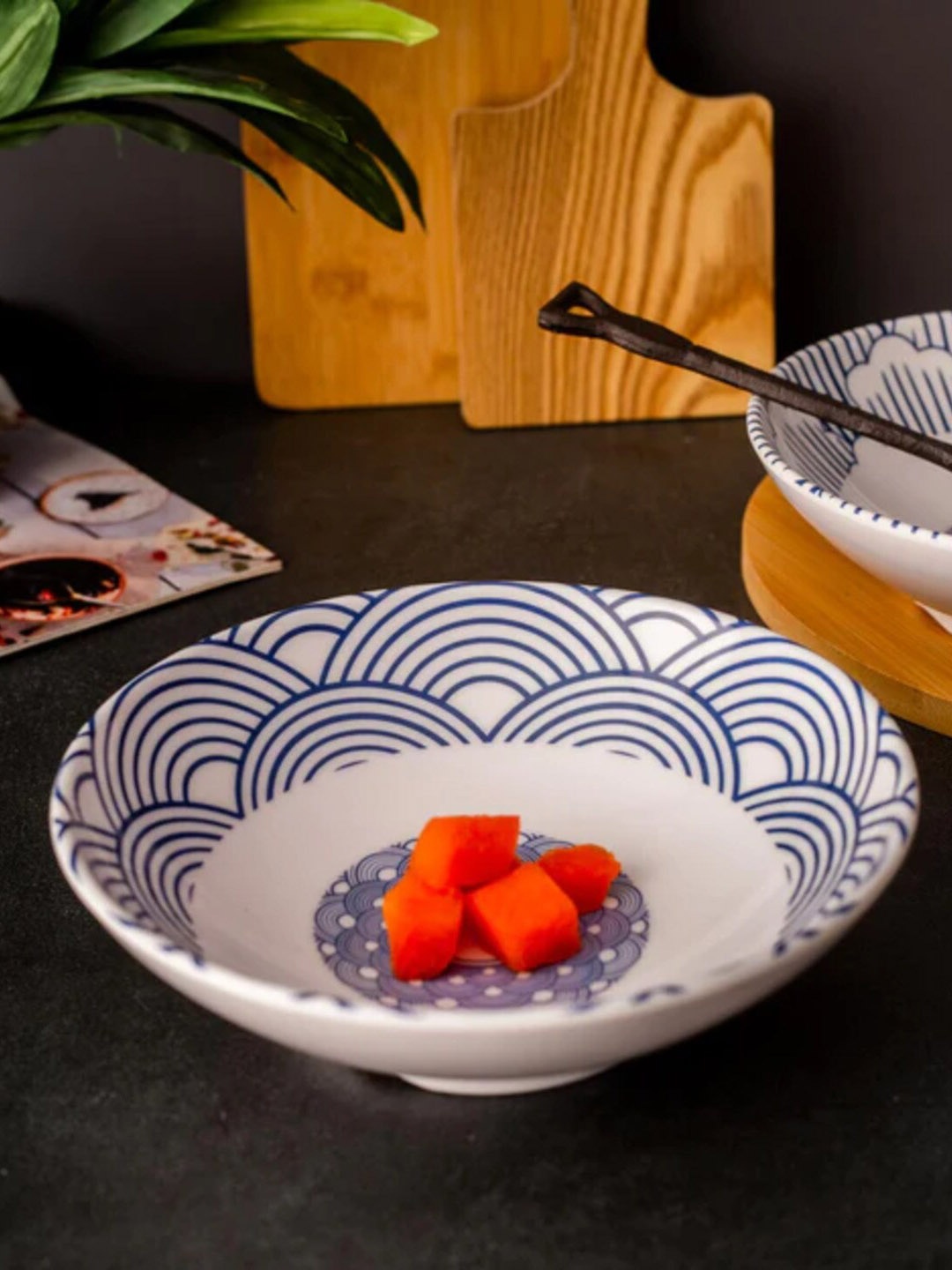 

THEDECORKART White & Blue Printed Serving Bowl