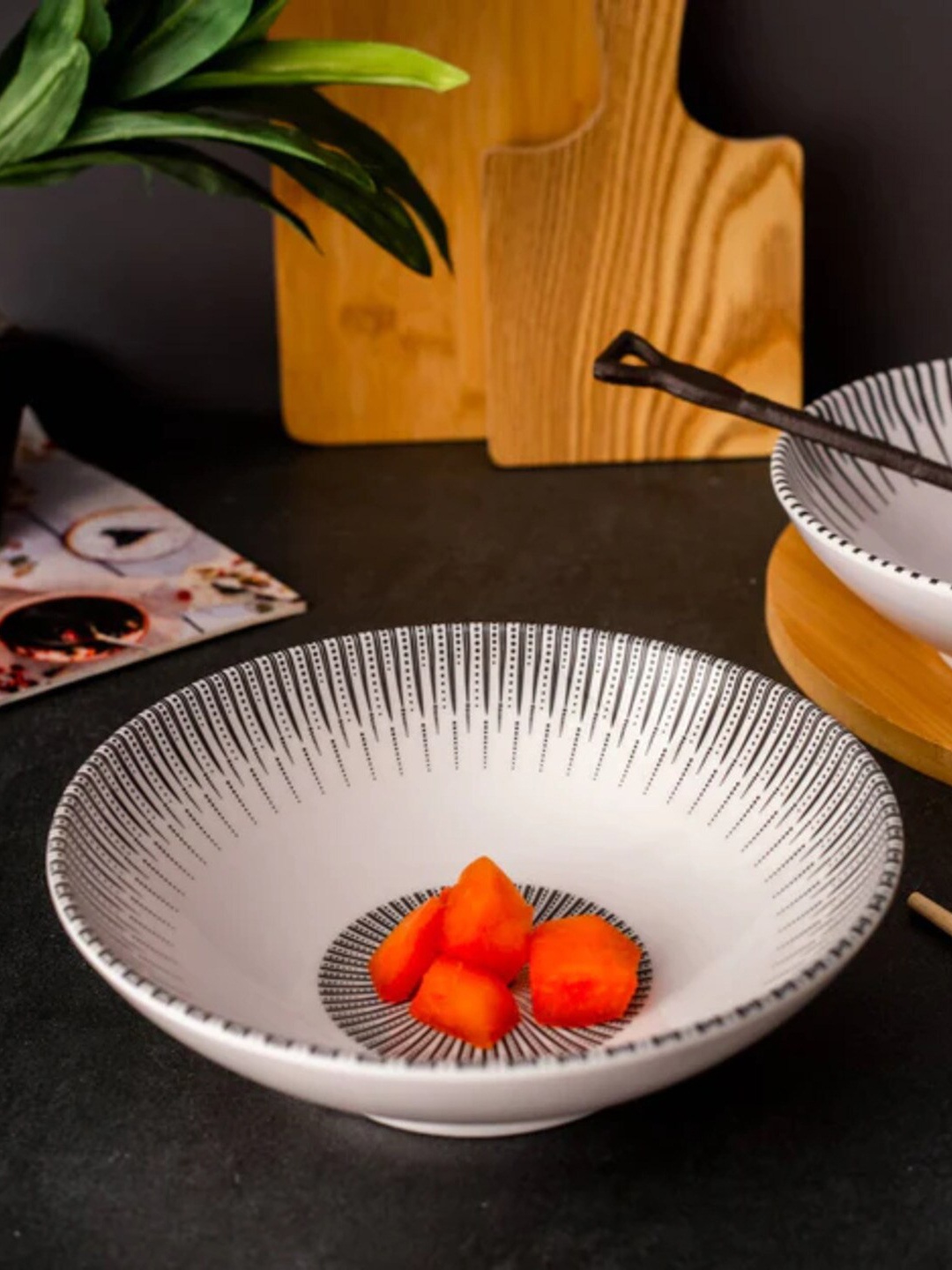 

THEDECORKART White & Black Printed Serving Bowl