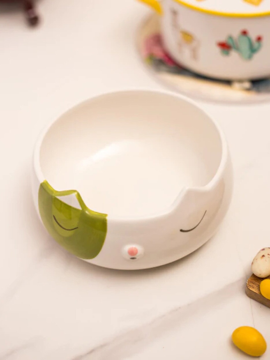 

THEDECORKART Off White & Green Ceramic Serving Bowl