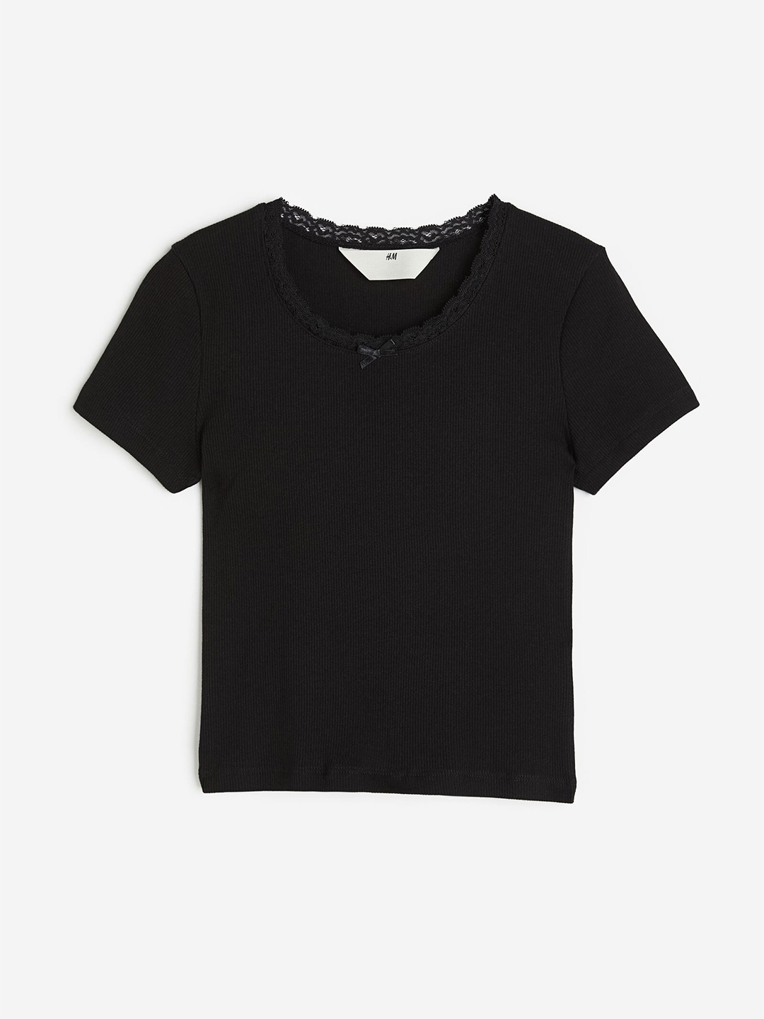 

H&M Girls Ribbed Jersey Top, Black