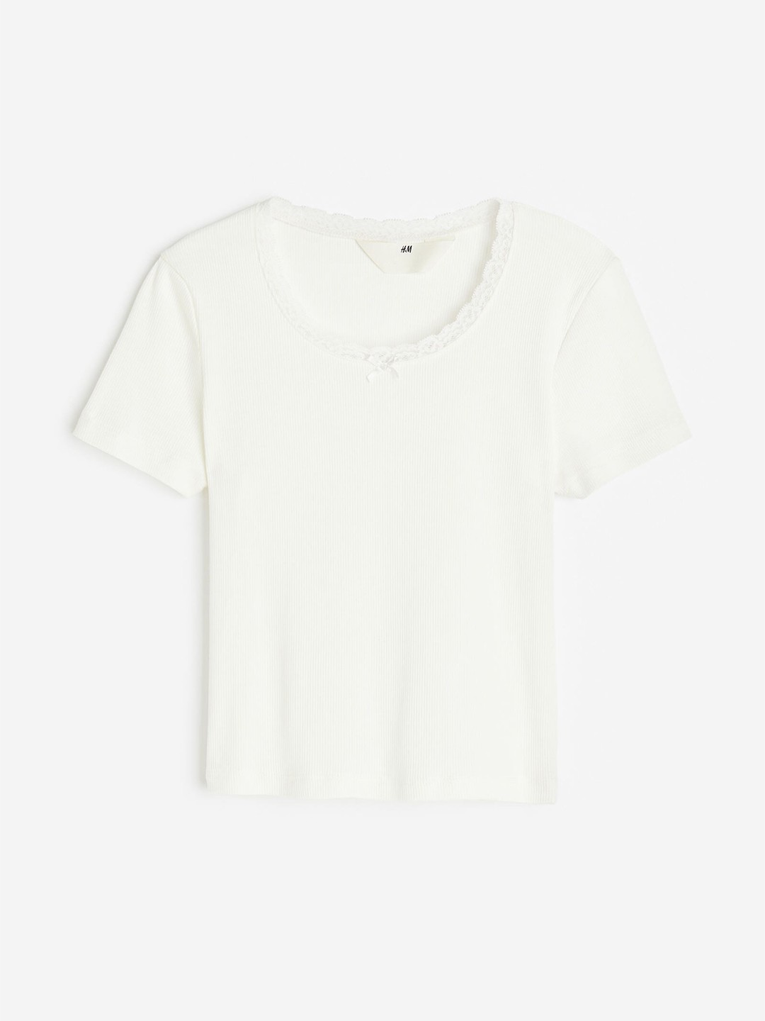 

H&M Girls Ribbed Jersey Top, White